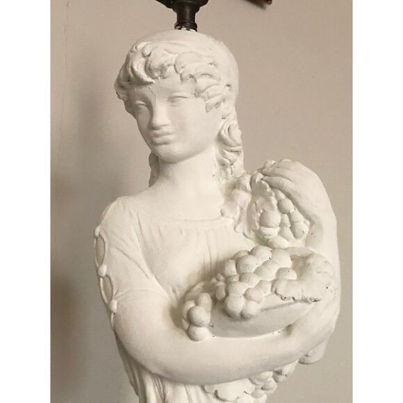 Vintage Lamp Woman's Statue Holding Fruits with Shade 27" - Picture 5 of 8